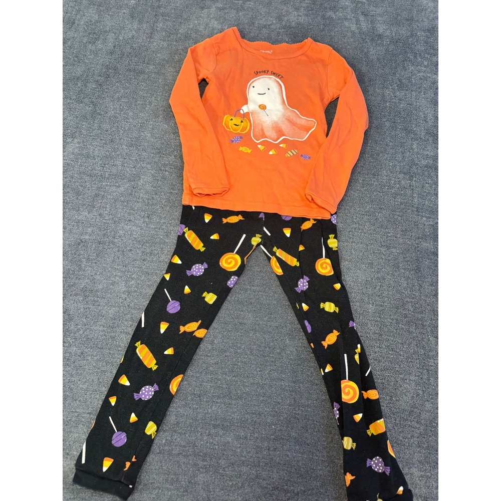 Carters Just One You Halloween Ghost Candy Pajama Set Orange Black Kids 5T